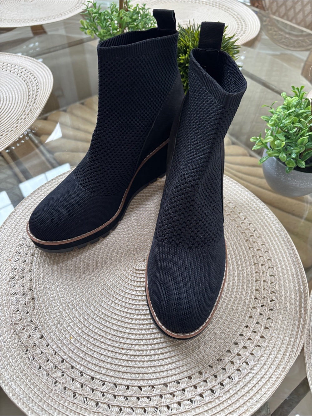 Eileen Fisher Black Knit Wedge Ankle Booties